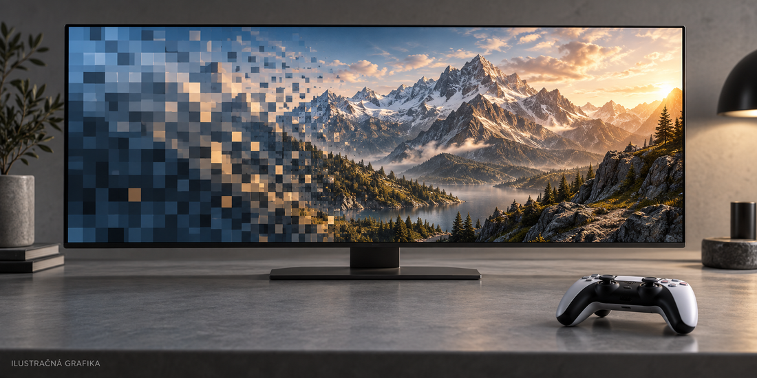 Ilustrácia rekonštrukcie herného obrazu od pixelov k detailnej krajine