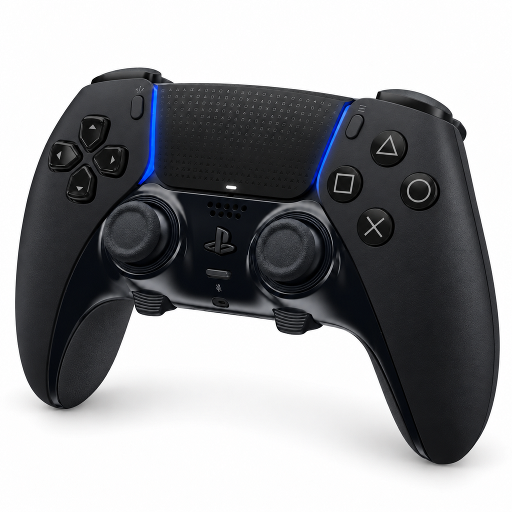 Sony DualSense Edge Midnight Black pre PS5 – čierny ovládač, pohľad z uhla