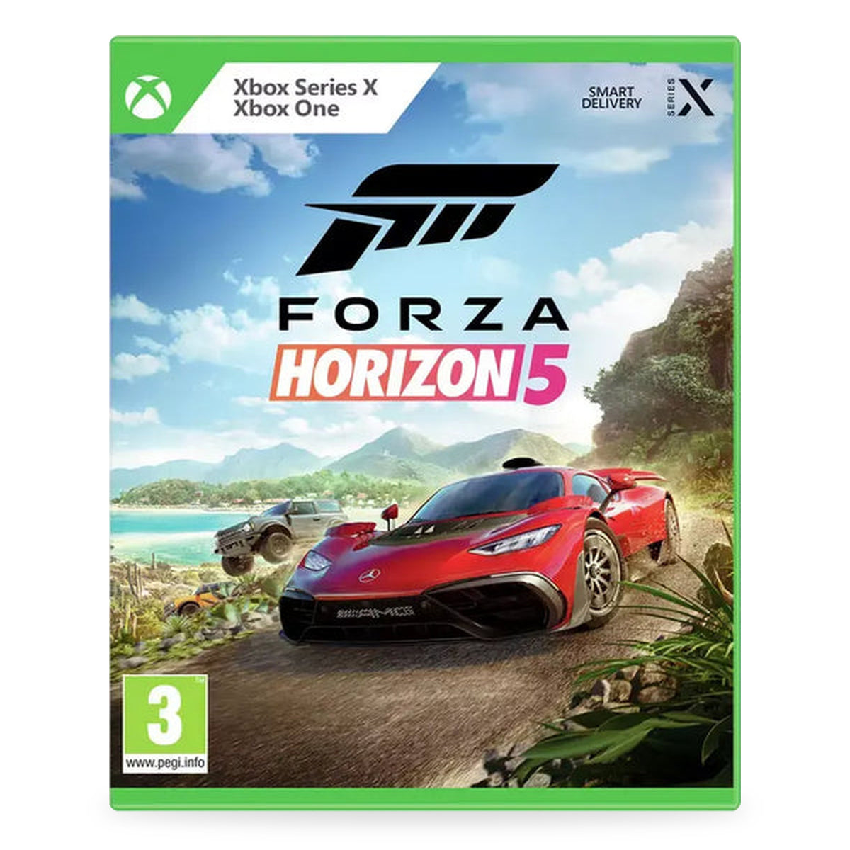 Forza Horizon 5 pre Xbox One a Xbox Series X – predný obal na bielom pozadí