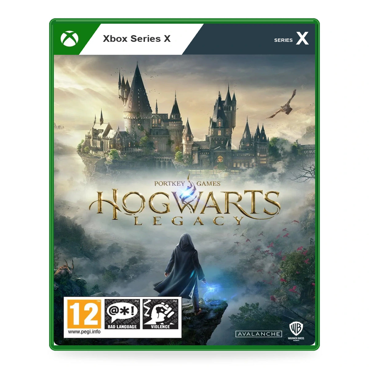 Hogwarts Legacy pre Xbox Series X – ilustračný obal hry spredu na bielom pozadí