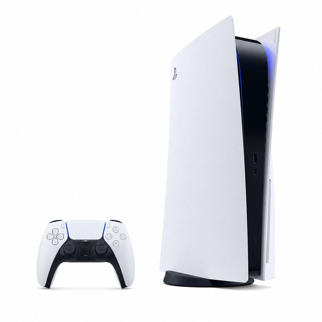Sony PlayStation 5 — pohľad spredu s ovládačom