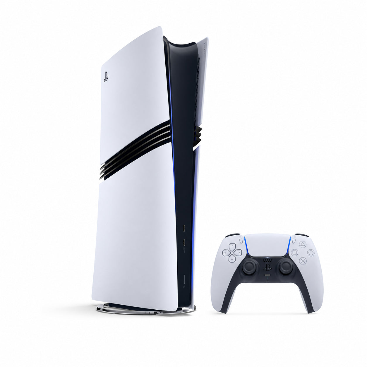 Sony PlayStation 5 Pro — pohľad spredu s ovládačom