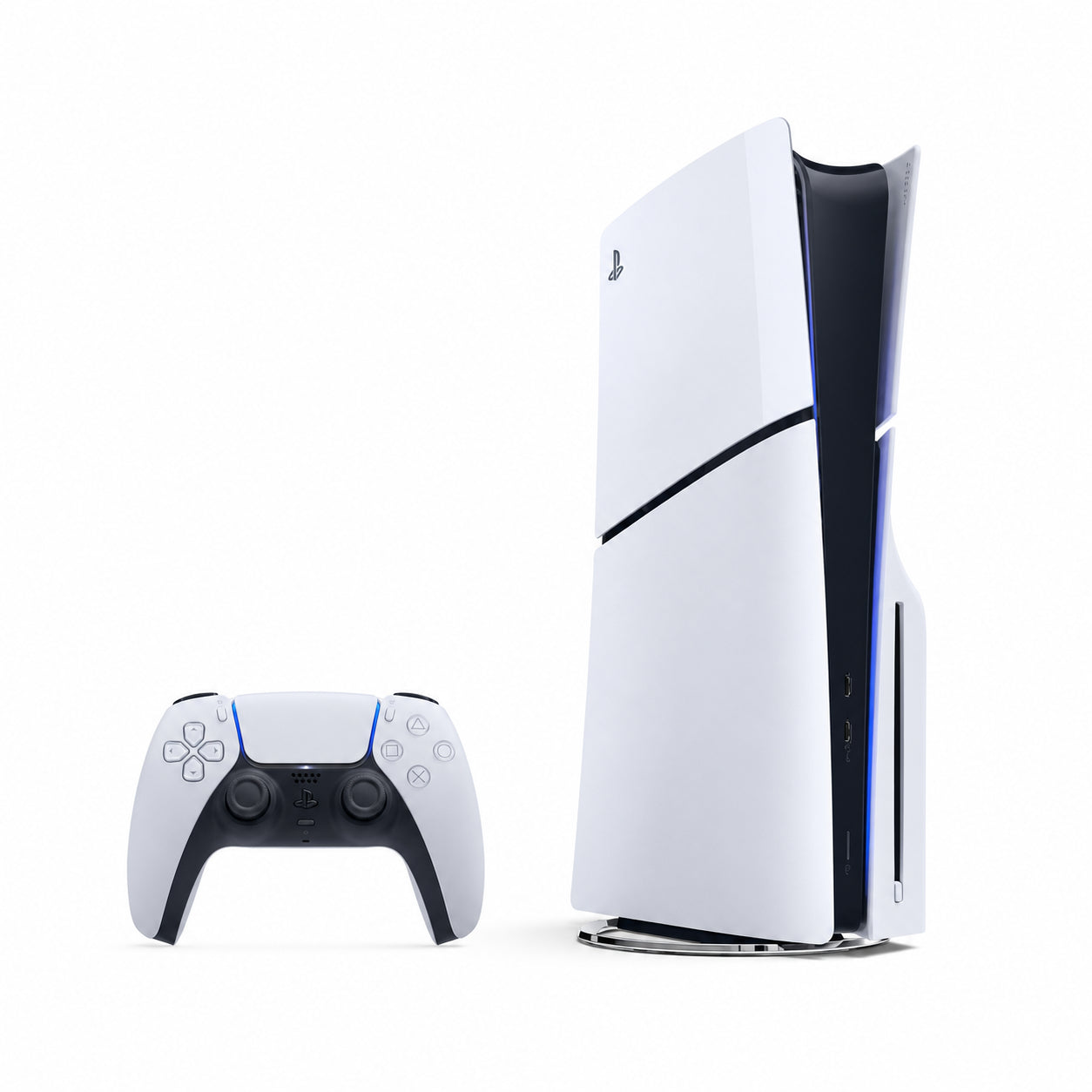 Sony PlayStation 5 Slim — pohľad spredu s ovládačom