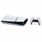 Sony PlayStation 5 Slim Digital Edition v horizontálnej polohe s ovládačom DualSense
