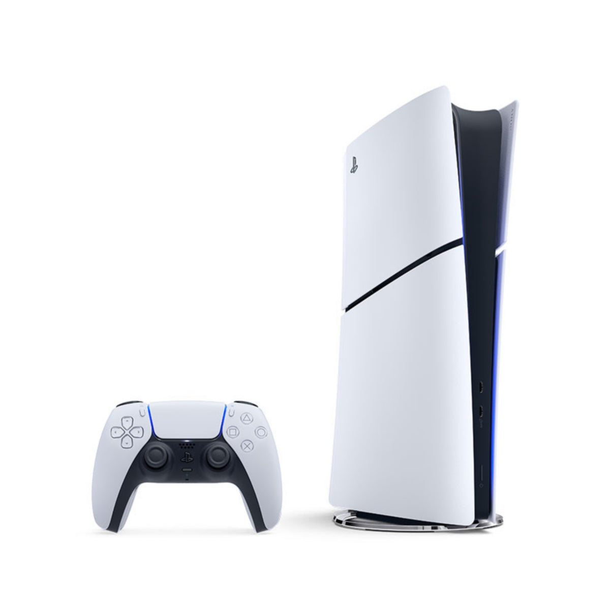 Sony PlayStation 5 Slim Digital Edition 825 GB – originálny záber Sony, konzola bez mechaniky s ovládačom DualSense na bielom pozadí