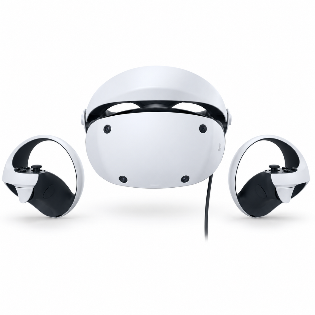 Sony PlayStation VR2 s ovládačmi Sense — čelný pohľad