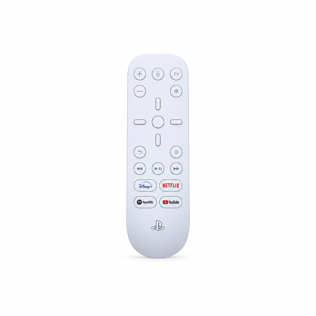 Sony PlayStation 5 Media Remote – čelný pohľad na bielom pozadí