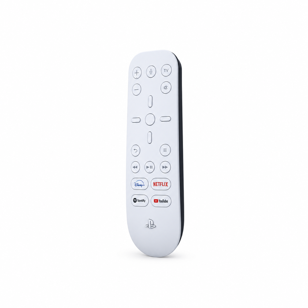Sony PlayStation 5 Media Remote – šikmý pohľad sprava na bielom pozadí