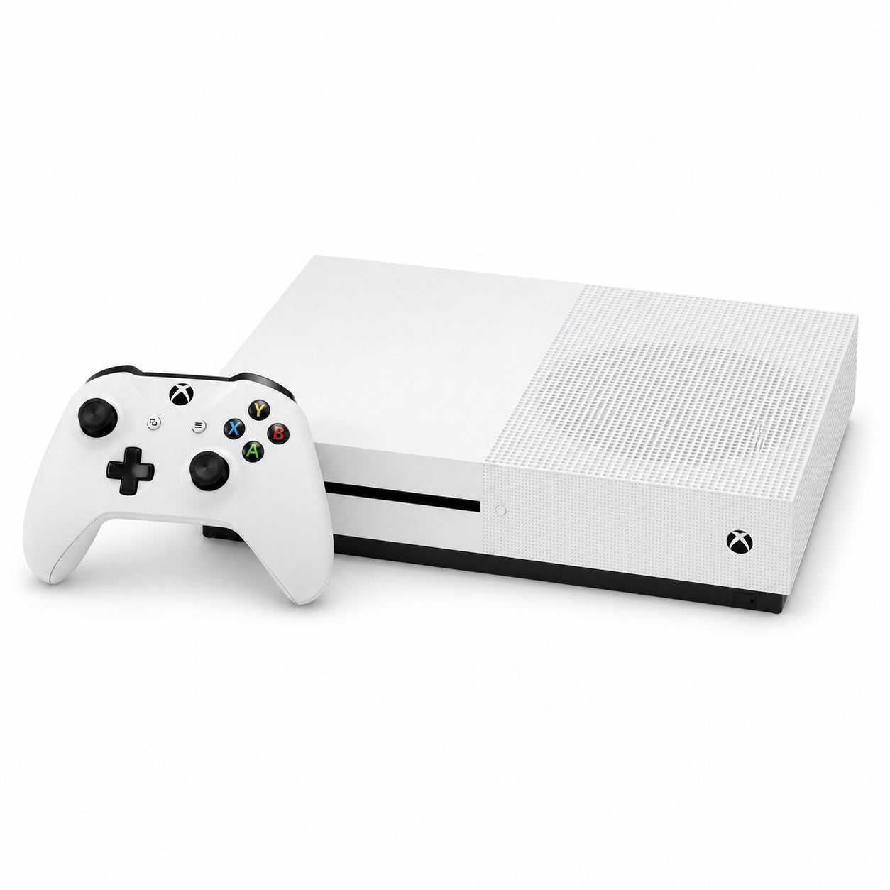 Microsoft Xbox One S (500 GB) — pohľad spredu s ovládačom
