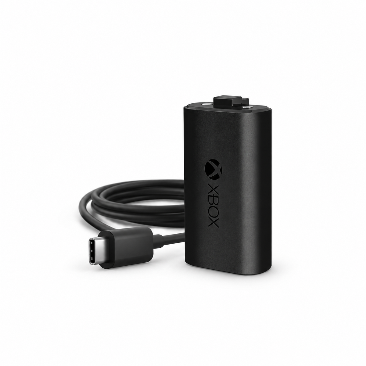 Originálna nabíjateľná batéria Microsoft Xbox Play & Charge Kit s USB-C káblom na bielom pozadí